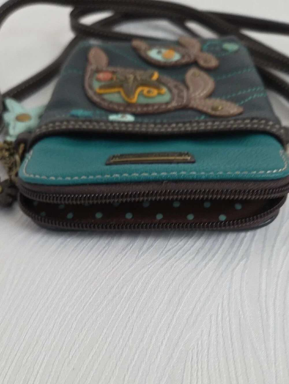 Chala Teal & Black Turtle Appliqué Crossbody Bag - Picture 4 of 6